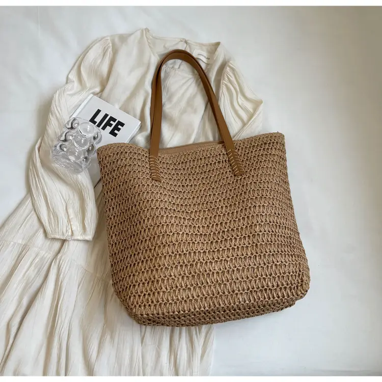 Women's Cross-Stitched Straw Shoulder Bag Large Capacity — feature 30