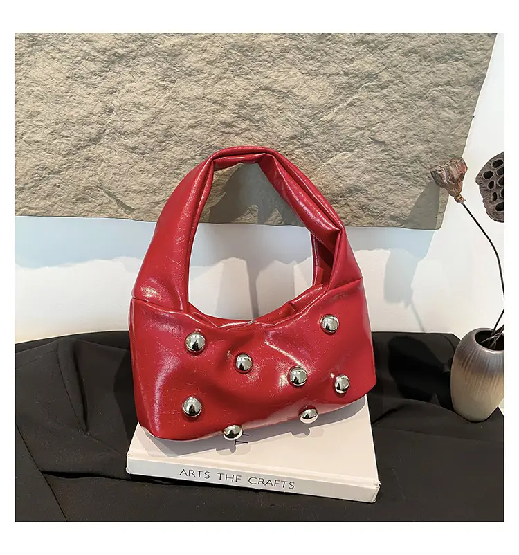 Red Rivet Crossbody Bag for Women 2025 - Image 3