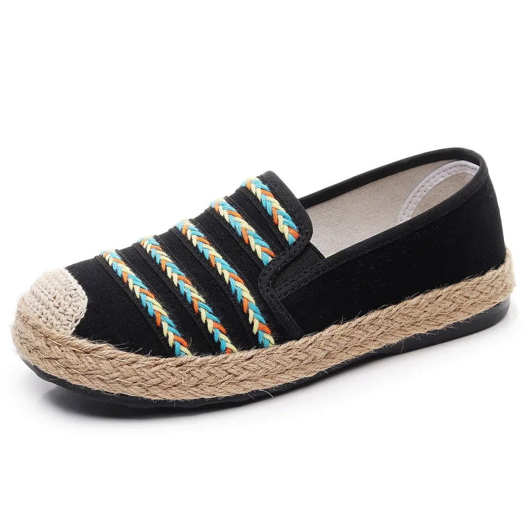 Spring and Autumn New Old Beijing Cloth Shoes Women's Cloth Shoes Linen Embroidered Ethnic-style Non-slip Breathable Slip-on Fisherman Shoes