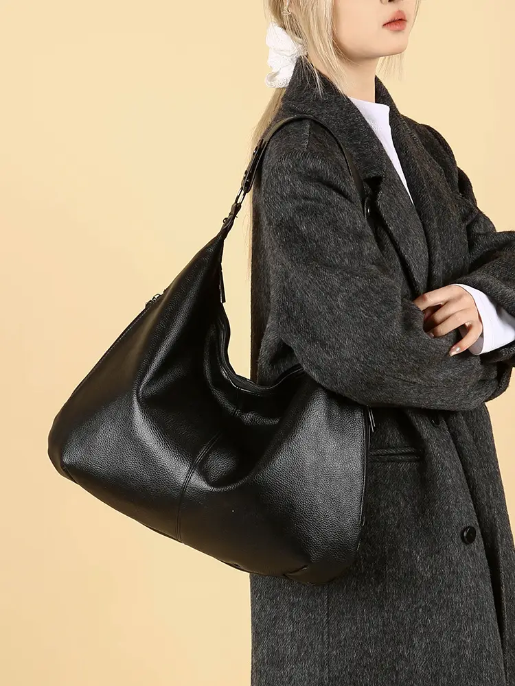 Women's Black Leather Armpit Bag Large Capacity Commuting - Image 7