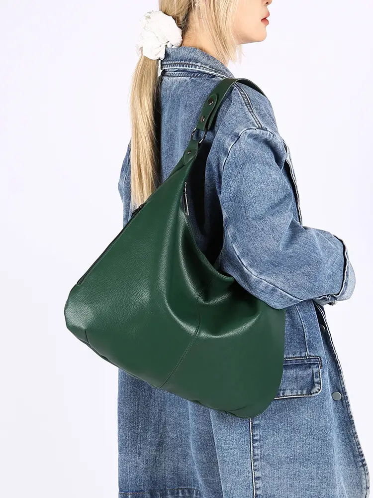 Women's Black Leather Armpit Bag Large Capacity Commuting - Image 9