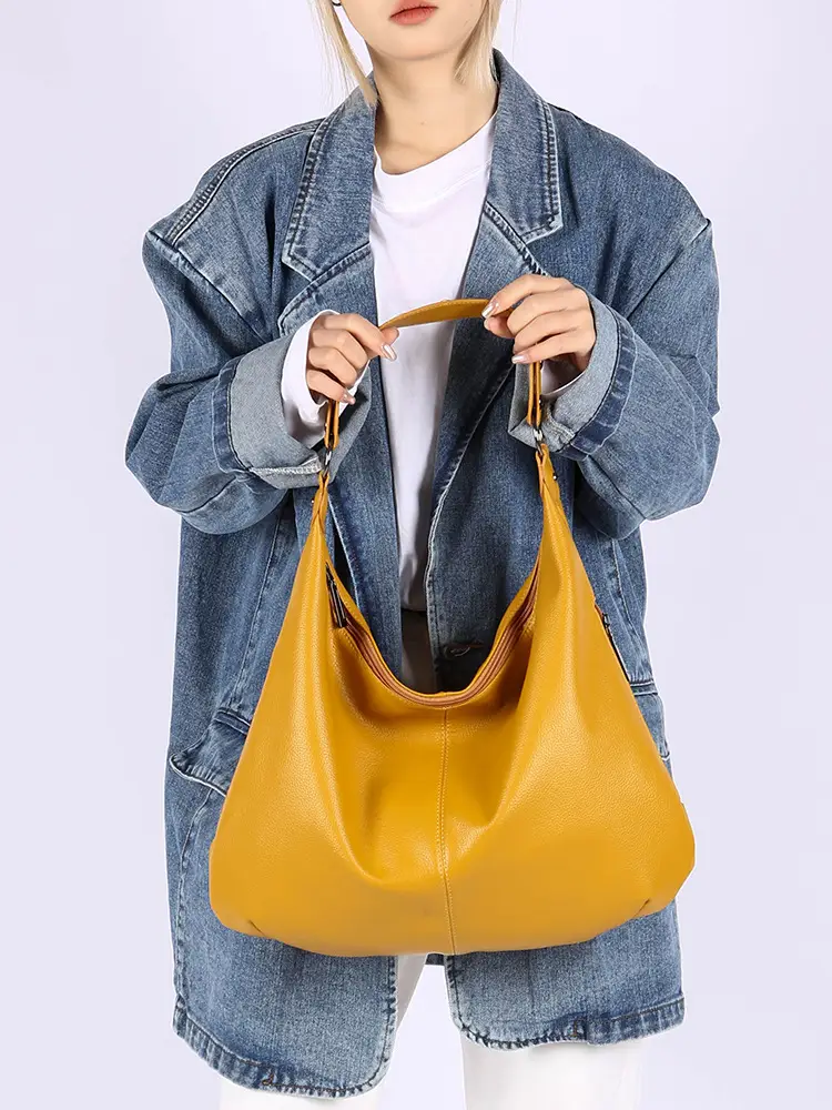 Women's Black Leather Armpit Bag Large Capacity Commuting - Image 10