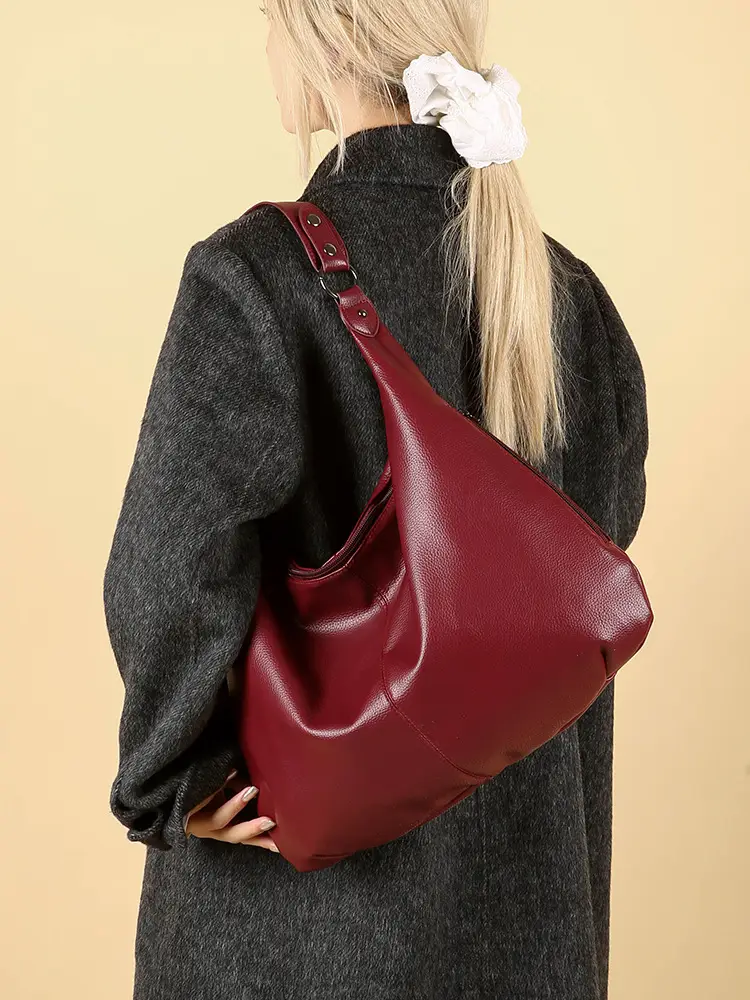 Women's Black Leather Armpit Bag Large Capacity Commuting - Image 11