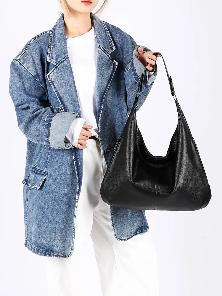 Women's Black Leather Armpit Bag Large Capacity Commuting — feature 18