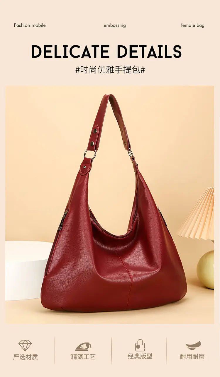 Women's Black Leather Armpit Bag Large Capacity Commuting — feature 2