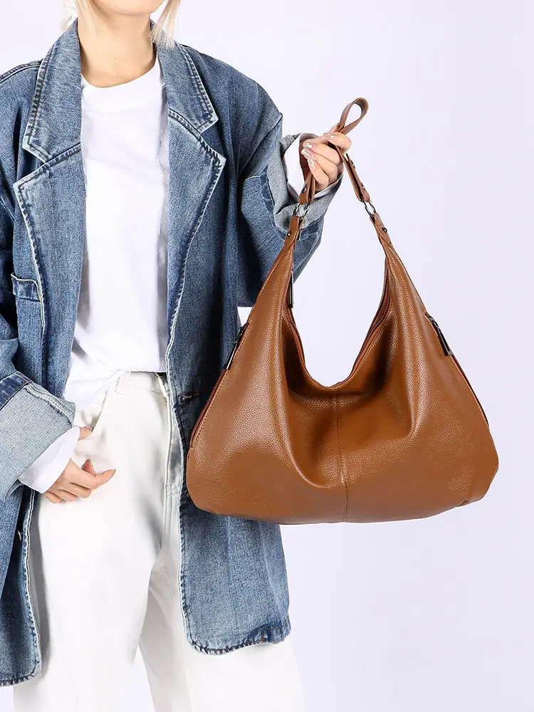 Women's Black Leather Armpit Bag Large Capacity Commuting — feature 22