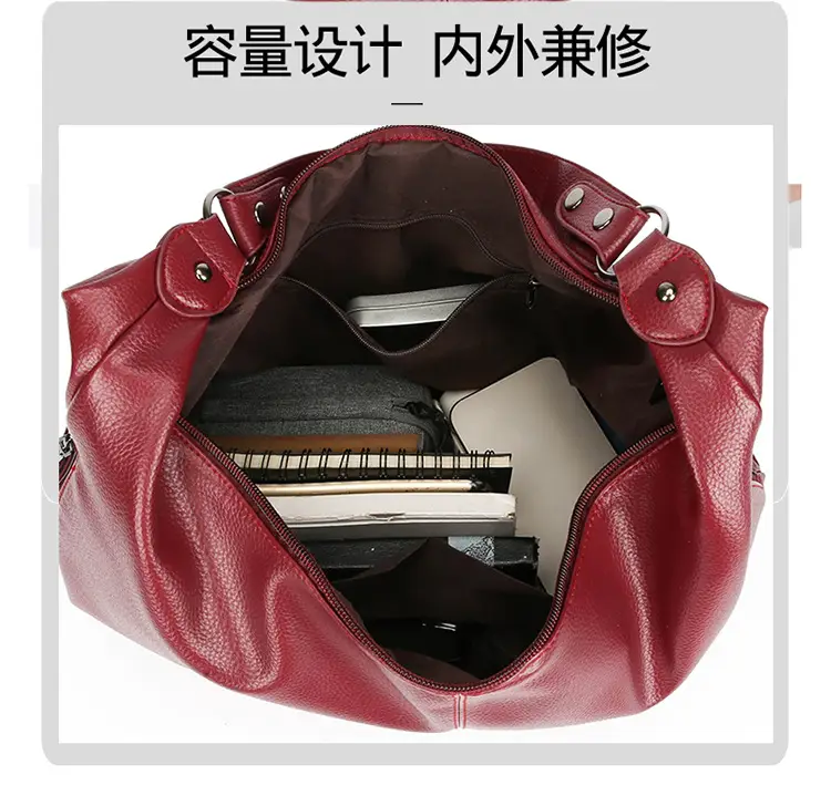 Women's Black Leather Armpit Bag Large Capacity Commuting — feature 7
