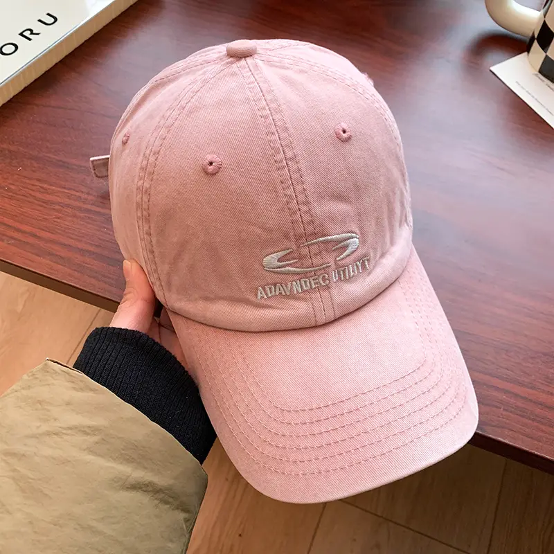 Women Baseball Cap with Korean Letter Embroidery, Beige, Wide Brim - Image 4