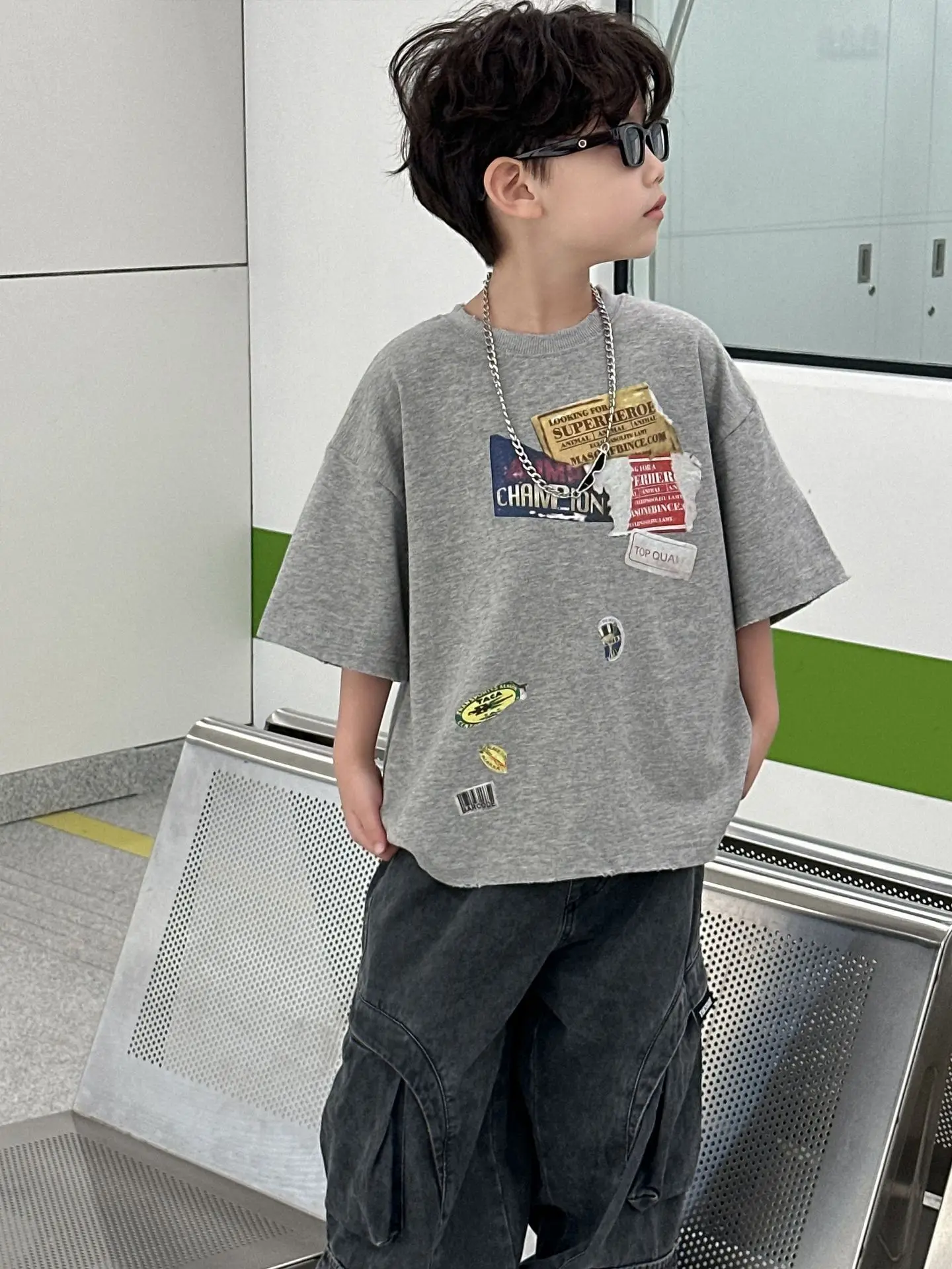 Kids Pure Cotton T-Shirt 2026 Summer Boys Short Sleeve Korean Style — feature 3