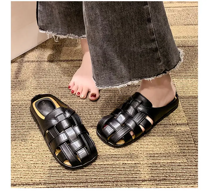 2025 new high-end feeling Baotou slippers women's summer wear a pedal temperament Joker casual Muller sandals wholesale — feature 22