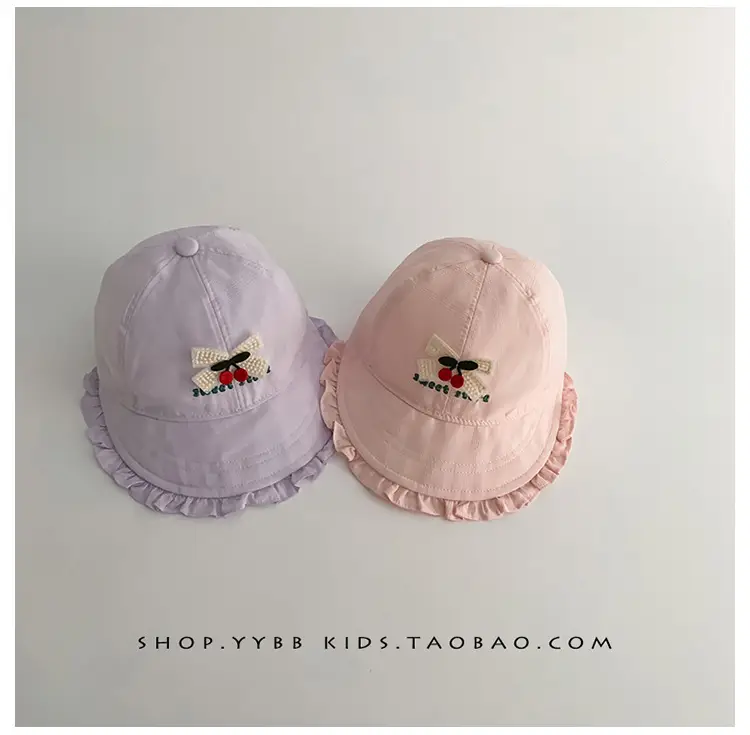 Girls' Beige Cotton Sun Hat with Cherry Embroidery — feature 11