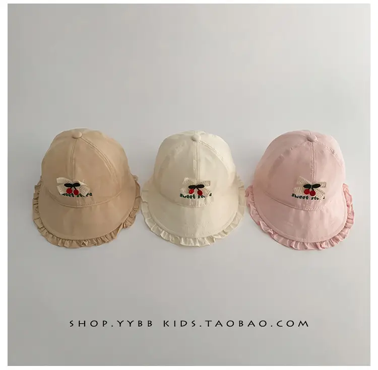 Girls' Beige Cotton Sun Hat with Cherry Embroidery — feature 12