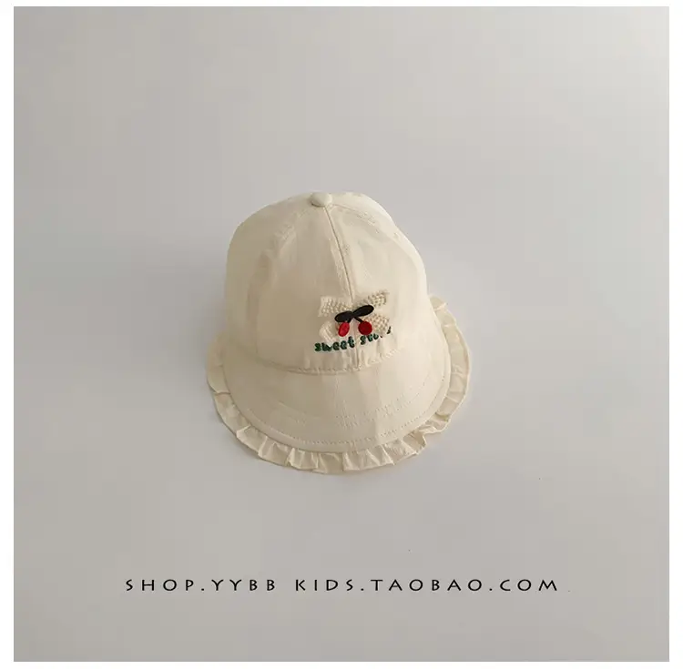 Girls' Beige Cotton Sun Hat with Cherry Embroidery — feature 13