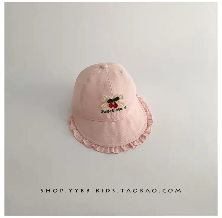 Girls' Beige Cotton Sun Hat with Cherry Embroidery — feature 14