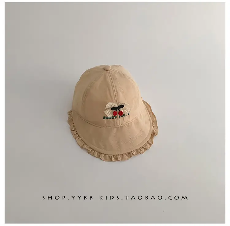 Girls' Beige Cotton Sun Hat with Cherry Embroidery — feature 15