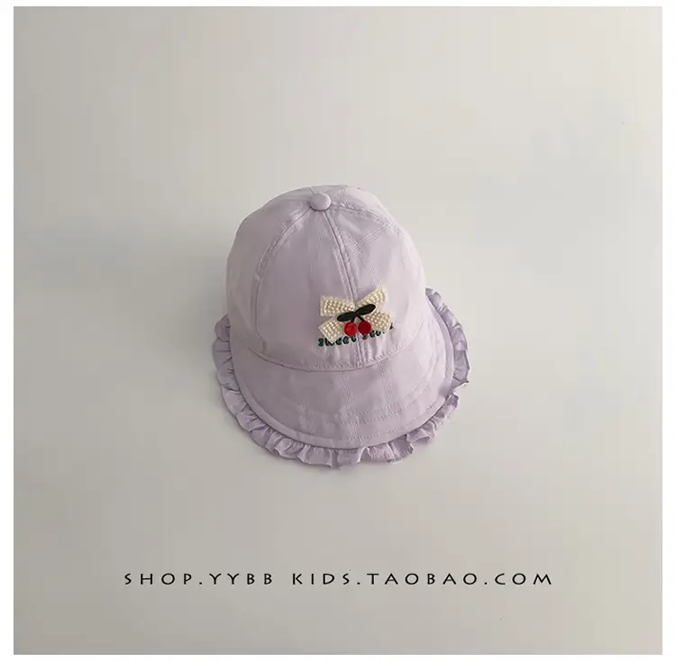Girls' Beige Cotton Sun Hat with Cherry Embroidery — feature 16