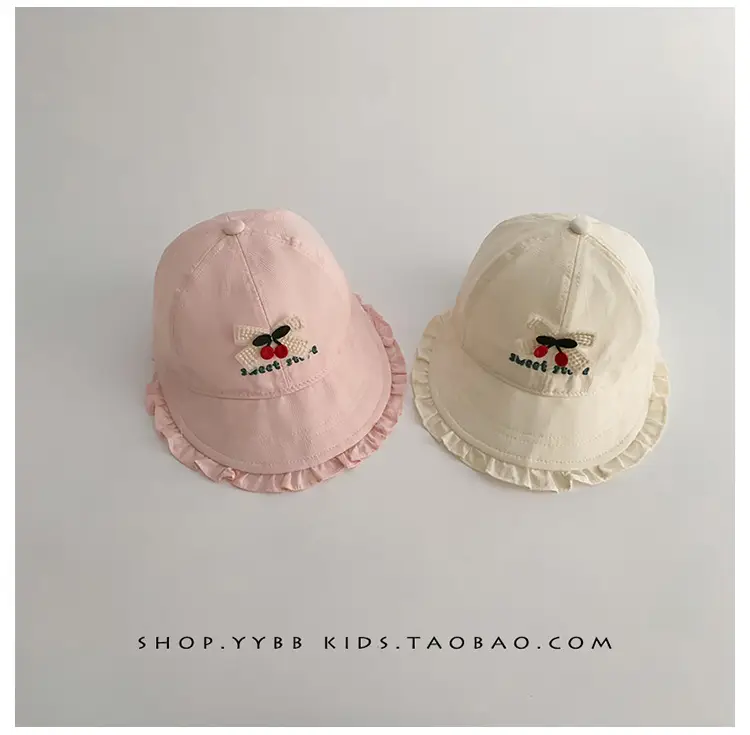 Girls' Beige Cotton Sun Hat with Cherry Embroidery — feature 6