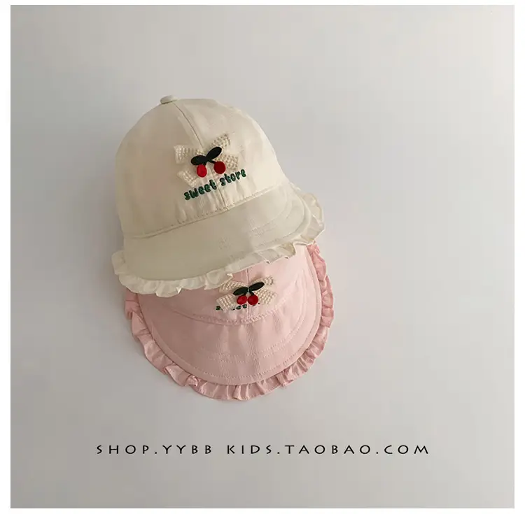 Girls' Beige Cotton Sun Hat with Cherry Embroidery — feature 7
