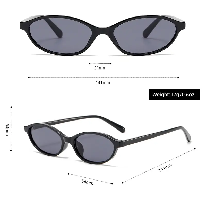 3571 Oval Cat's Eye UV400 Sunglasses Black - Image 13