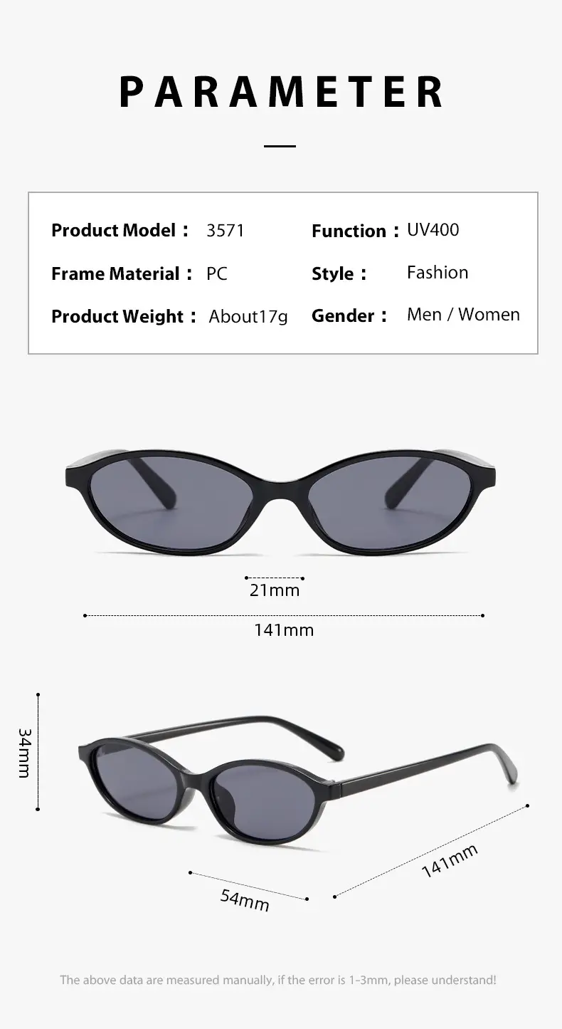 3571 Oval Cat's Eye UV400 Sunglasses Black — feature 4