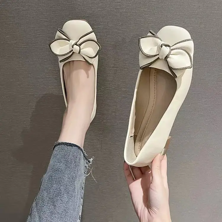 Bow Shallow Mouth Bean Shoes Women's 2025 New Spring Slip-on Soft Leather Skirt Shoes with Skirt - Image 7