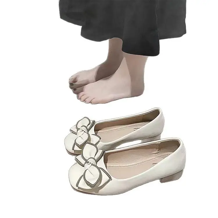 Bow Shallow Mouth Bean Shoes Women's 2025 New Spring Slip-on Soft Leather Skirt Shoes with Skirt - Image 8