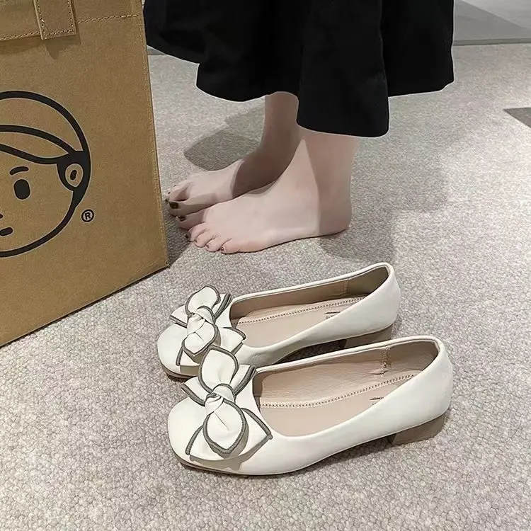 Bow Shallow Mouth Bean Shoes Women's 2025 New Spring Slip-on Soft Leather Skirt Shoes with Skirt — feature 11