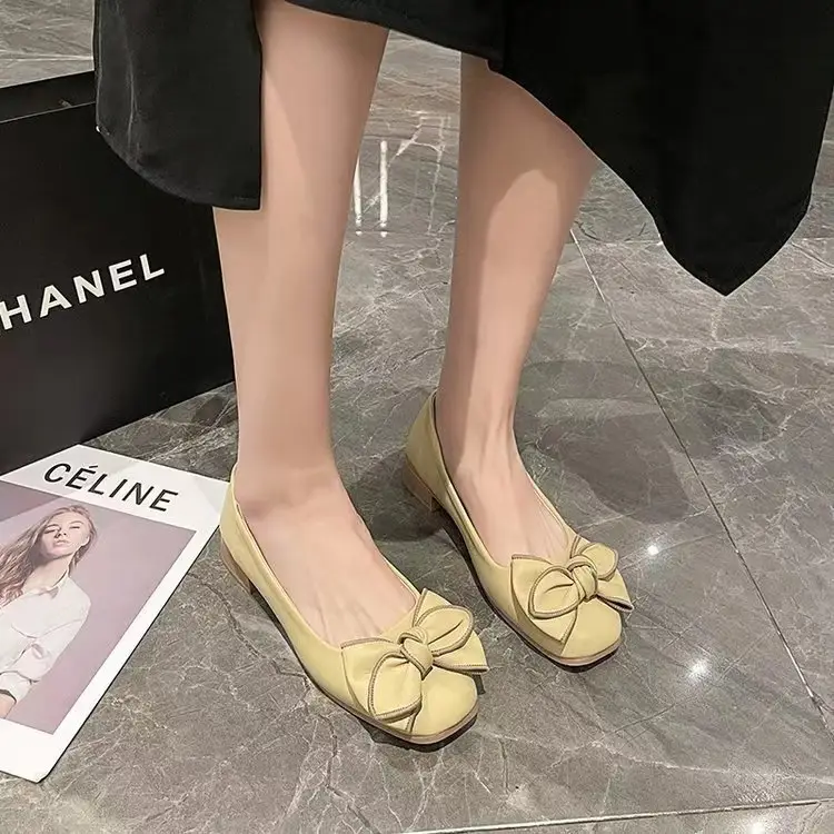 Bow Shallow Mouth Bean Shoes Women's 2025 New Spring Slip-on Soft Leather Skirt Shoes with Skirt — feature 13