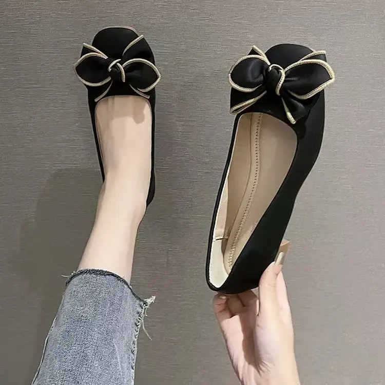 Bow Shallow Mouth Bean Shoes Women's 2025 New Spring Slip-on Soft Leather Skirt Shoes with Skirt — feature 15