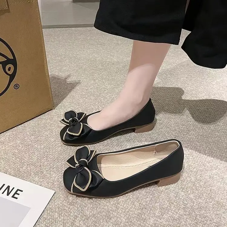 Bow Shallow Mouth Bean Shoes Women's 2025 New Spring Slip-on Soft Leather Skirt Shoes with Skirt — feature 8