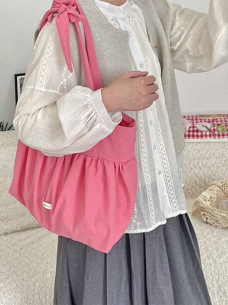 Korean Style Lace-Up Shoulder Bag Large Capacity Canvas Spring Summer New Arrival - Image 8