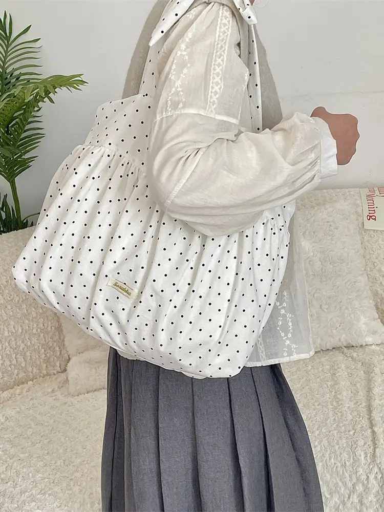 Korean Style Lace-Up Shoulder Bag Large Capacity Canvas Spring Summer New Arrival - Image 10