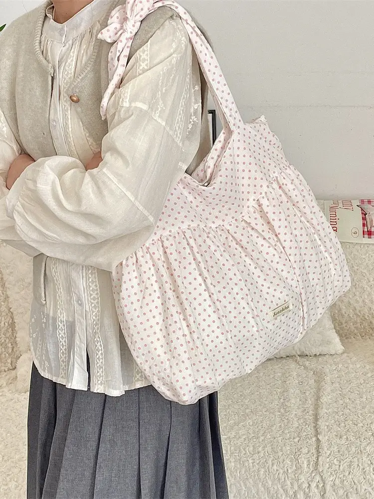 Korean Style Lace-Up Shoulder Bag Large Capacity Canvas Spring Summer New Arrival - Image 11