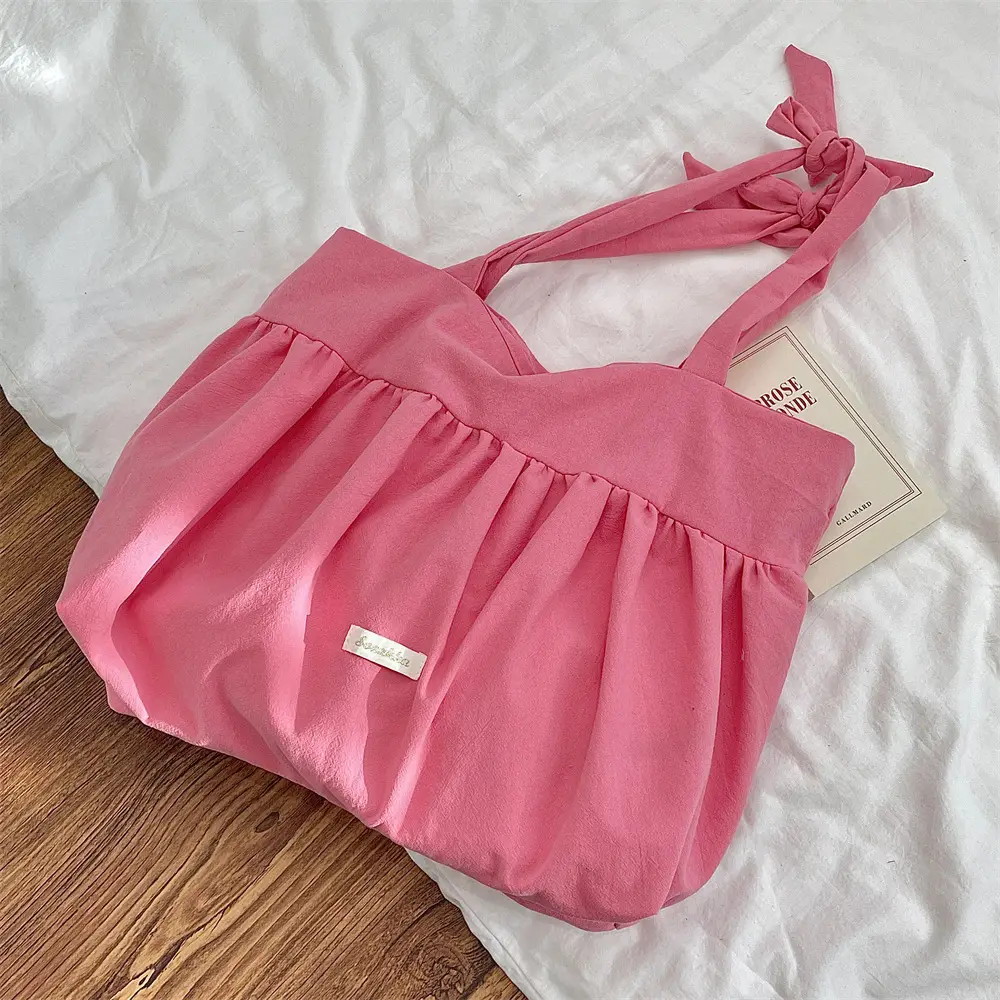 Korean Style Lace-Up Shoulder Bag Large Capacity Canvas Spring Summer New Arrival - Image 2