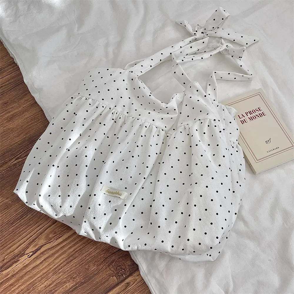 Korean Style Lace-Up Shoulder Bag Large Capacity Canvas Spring Summer New Arrival - Image 6