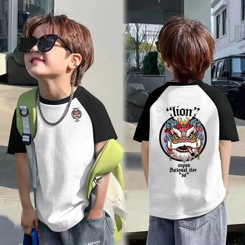 Boys Cotton T-shirt Summer Hip-hop Design Back Print