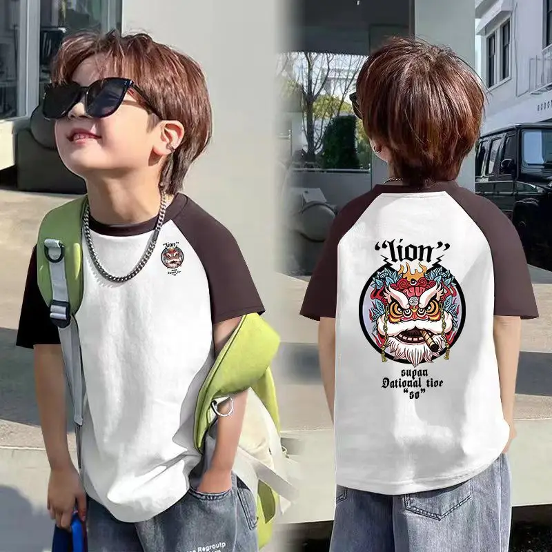 Boys Cotton T-shirt Summer Hip-hop Design Back Print