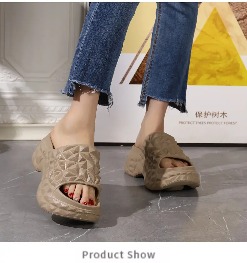2025 Height Increased Thick Bottom Women's Summer Outdoor Wear New Non-slip Slippers Platform Bottom Lazy Outdoor One-word Sandals for Women — feature 12