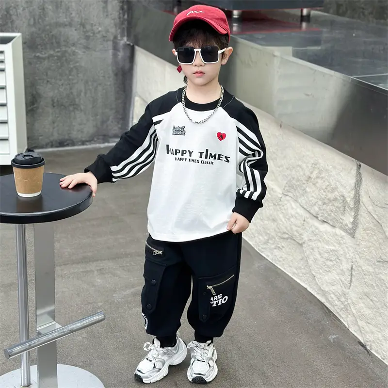 Boys Long Sleeve T-Shirt White Black Spring Autumn 2025 - Image 2