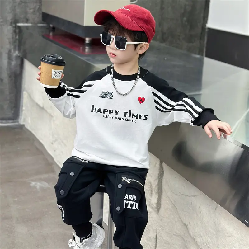 Boys Long Sleeve T-Shirt White Black Spring Autumn 2025 - Image 3