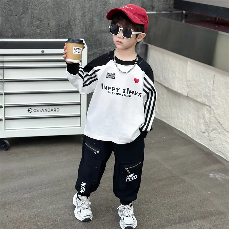 Boys Long Sleeve T-Shirt White Black Spring Autumn 2025 - Image 4