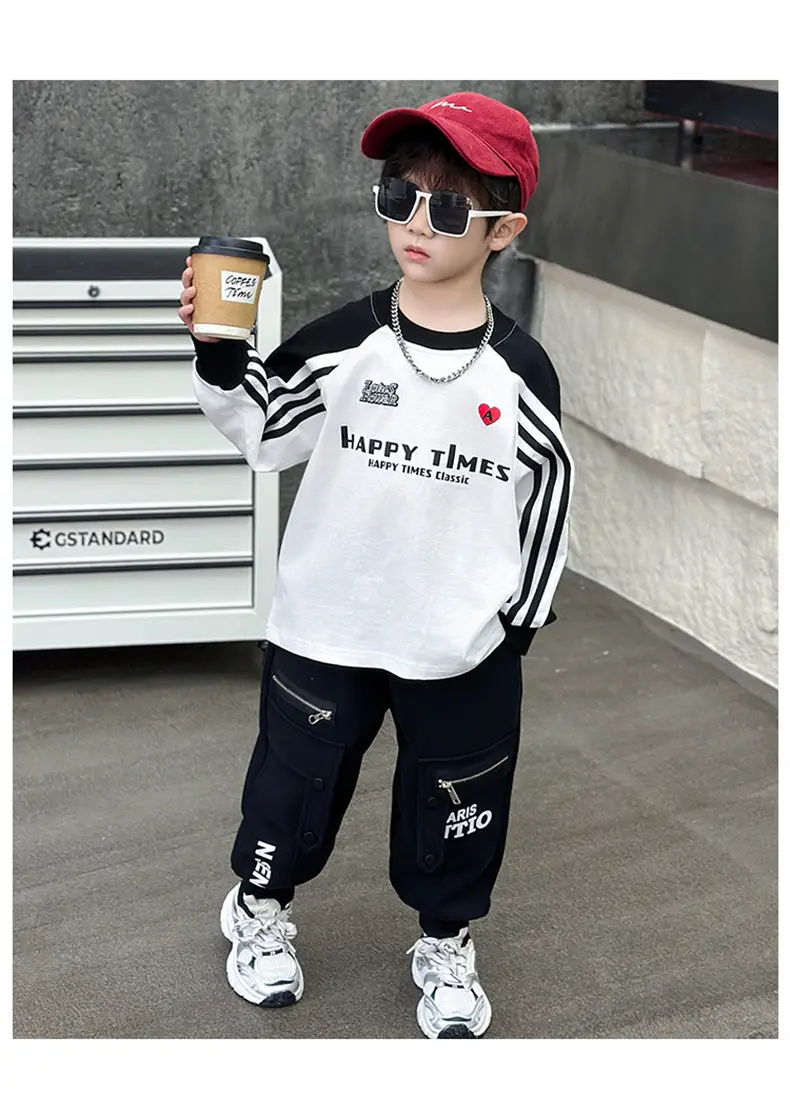 Boys Long Sleeve T-Shirt White Black Spring Autumn 2025 — feature 10