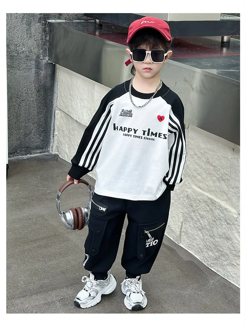 Boys Long Sleeve T-Shirt White Black Spring Autumn 2025 — feature 11