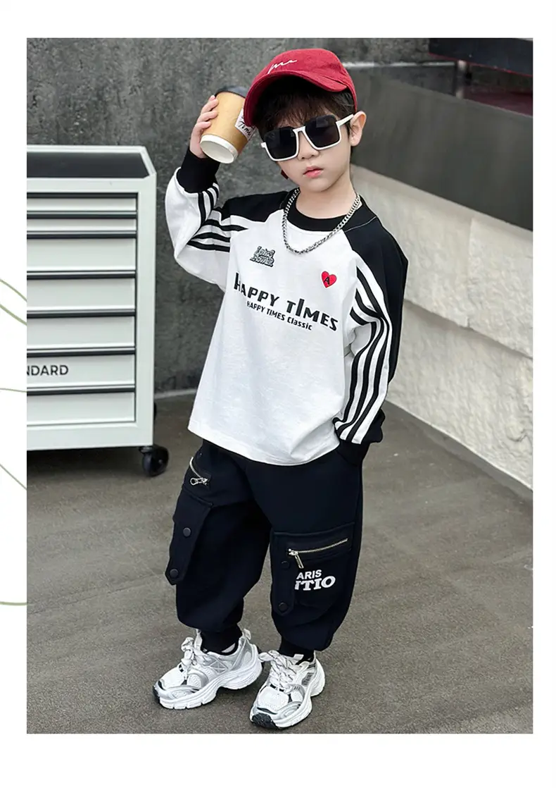 Boys Long Sleeve T-Shirt White Black Spring Autumn 2025 — feature 12