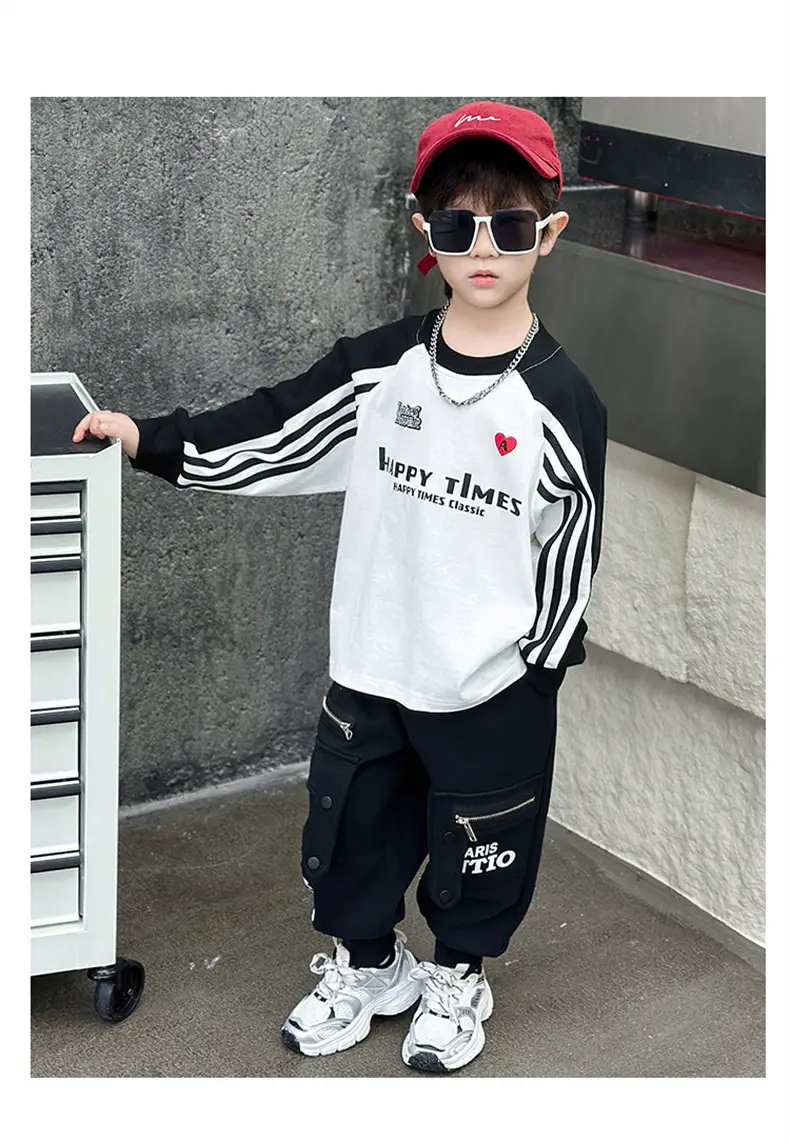 Boys Long Sleeve T-Shirt White Black Spring Autumn 2025 — feature 13