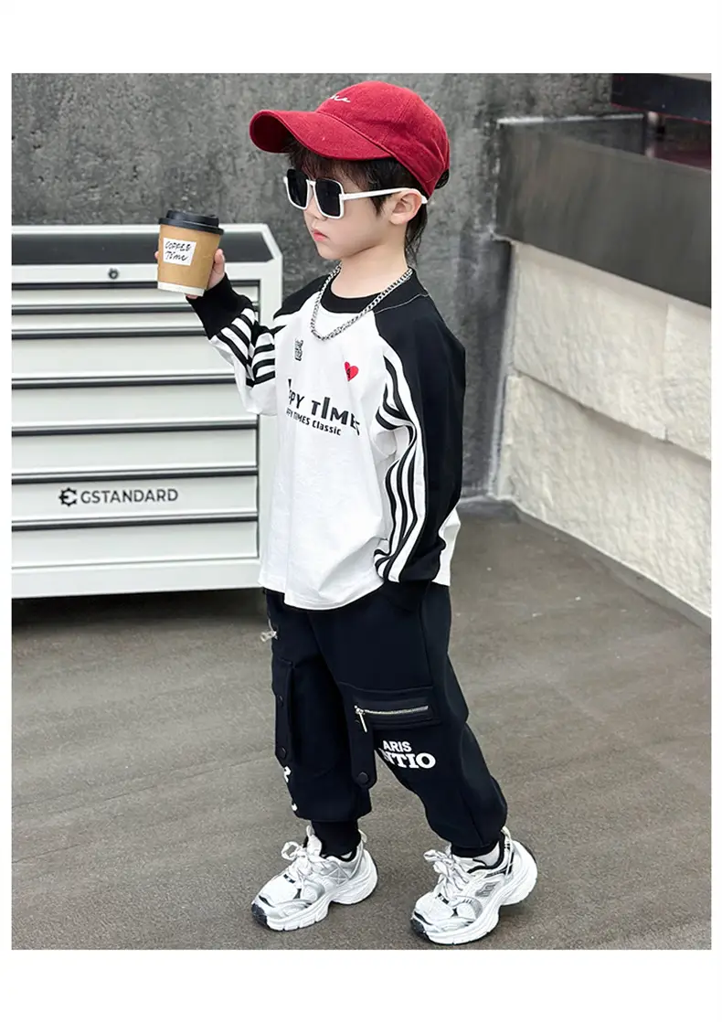 Boys Long Sleeve T-Shirt White Black Spring Autumn 2025 — feature 14