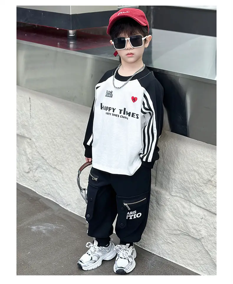 Boys Long Sleeve T-Shirt White Black Spring Autumn 2025 — feature 15
