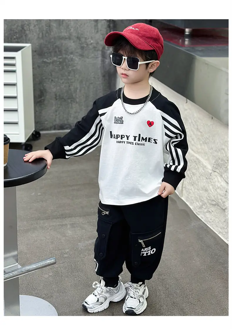 Boys Long Sleeve T-Shirt White Black Spring Autumn 2025 — feature 16