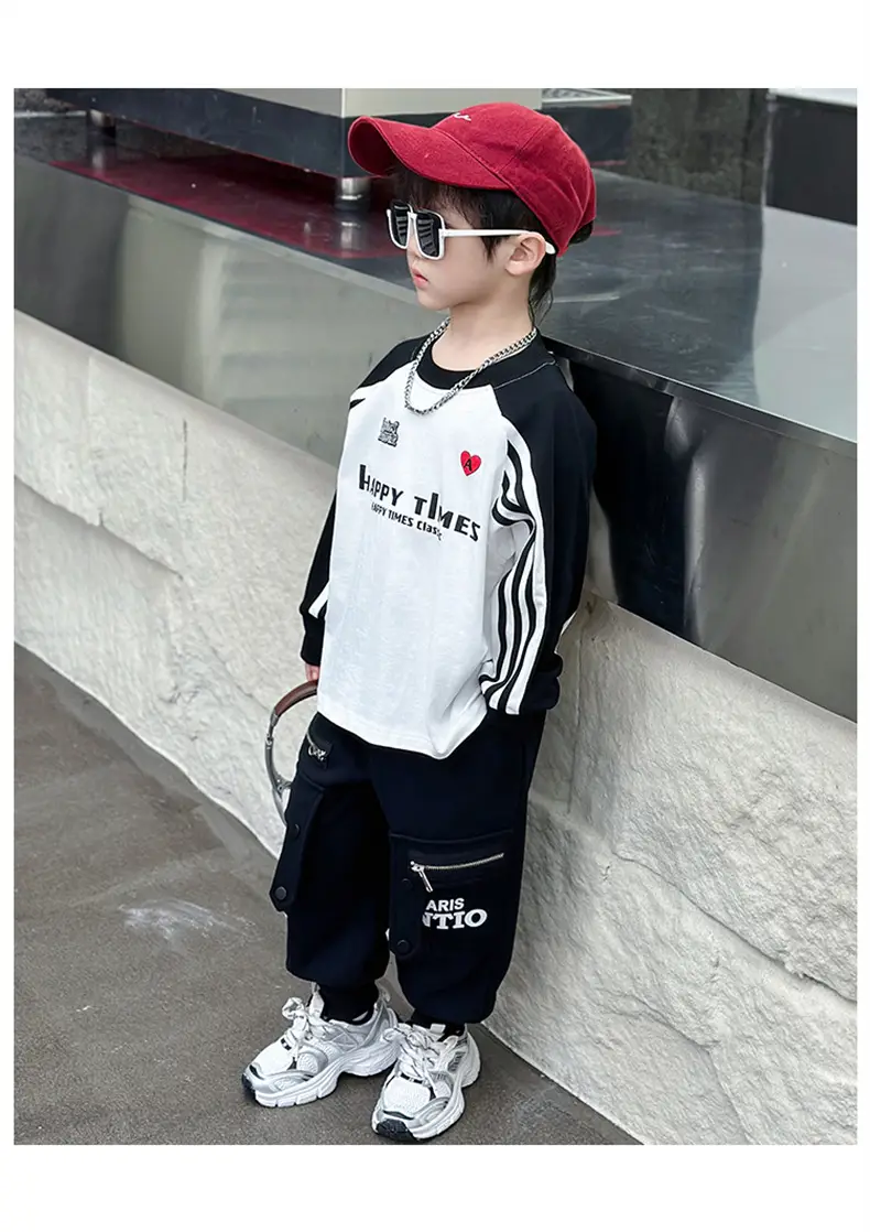Boys Long Sleeve T-Shirt White Black Spring Autumn 2025 — feature 17