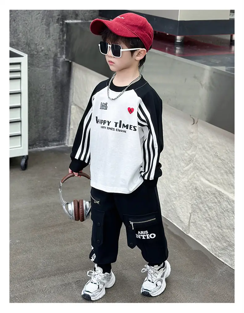 Boys Long Sleeve T-Shirt White Black Spring Autumn 2025 — feature 18